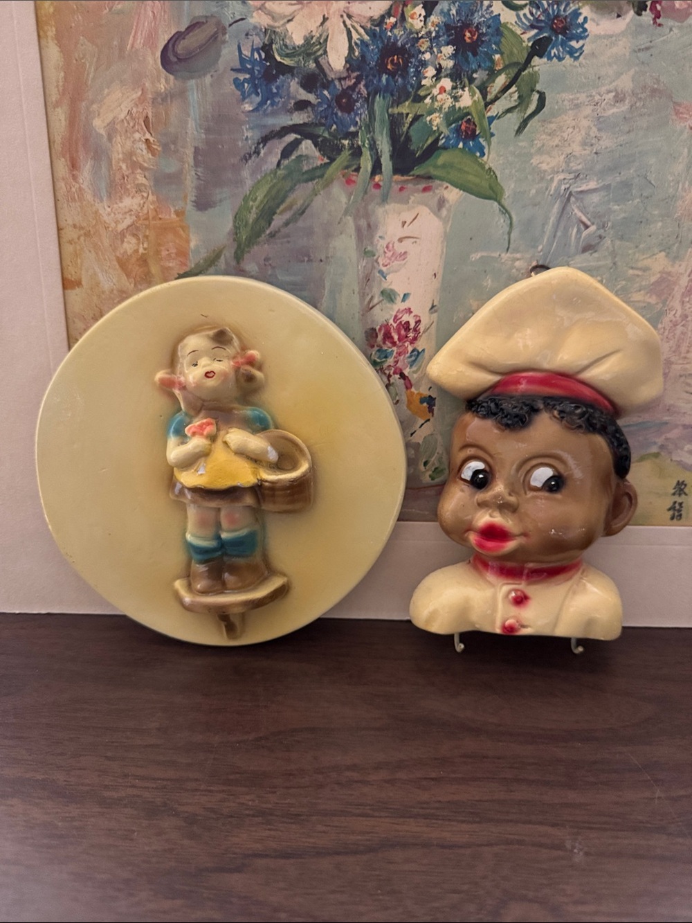 Vintage Mid-Century Chalkware Kitchen Wall Plaques – Set of 2